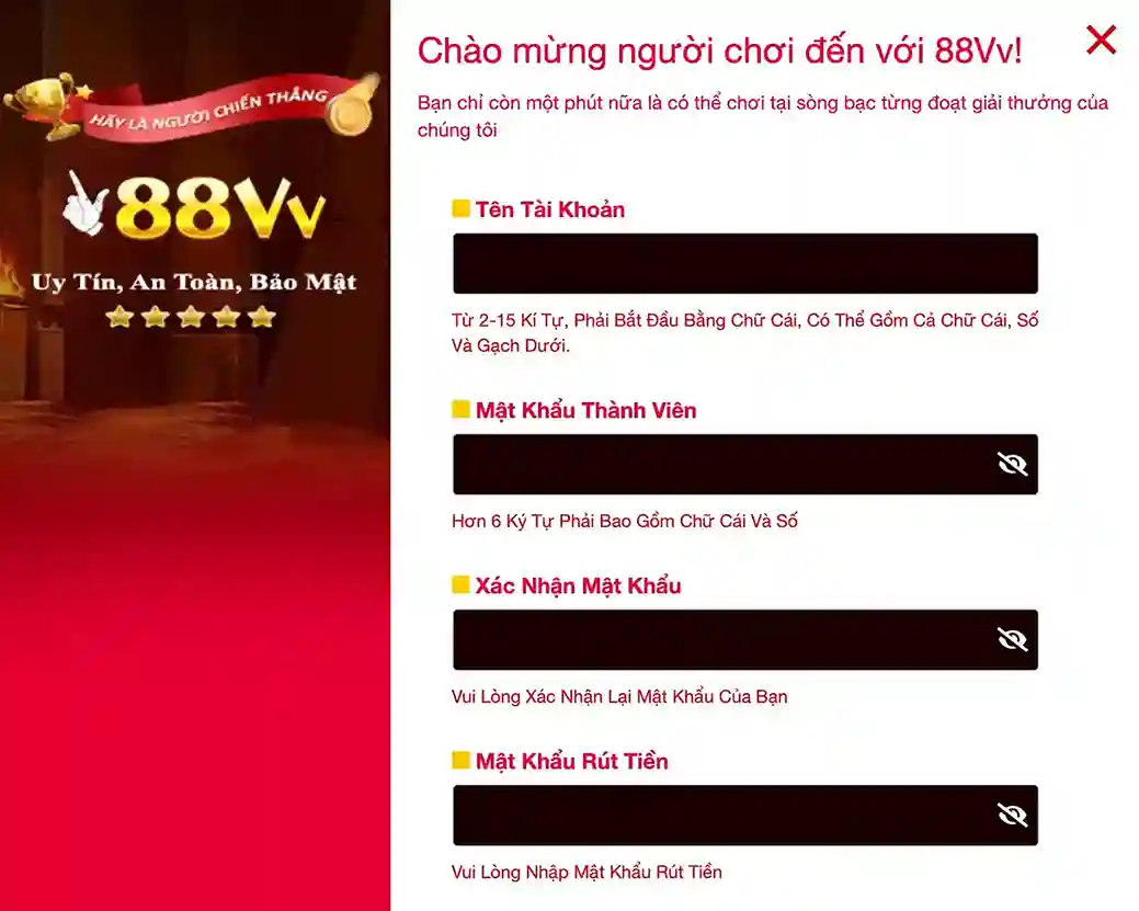 Đăng Ký Tài Khoản Tại 88VV – Bước Đầu Trải Nghiệm Đỉnh Cao